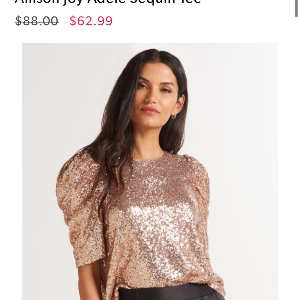 EVEREVE Rose Gold Sequin Puff Sleeve tee